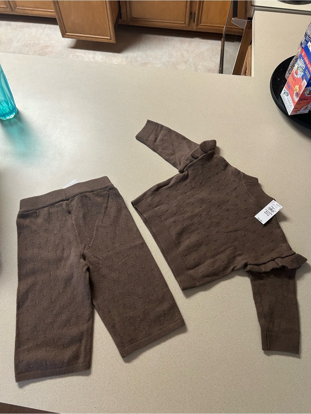 Brown Knit Eyelet Waistband pants & Sweater - Picture 4 of 7
